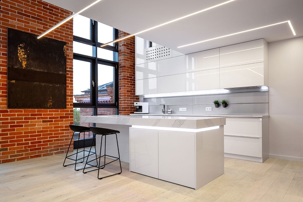 red brick wall in kitchen